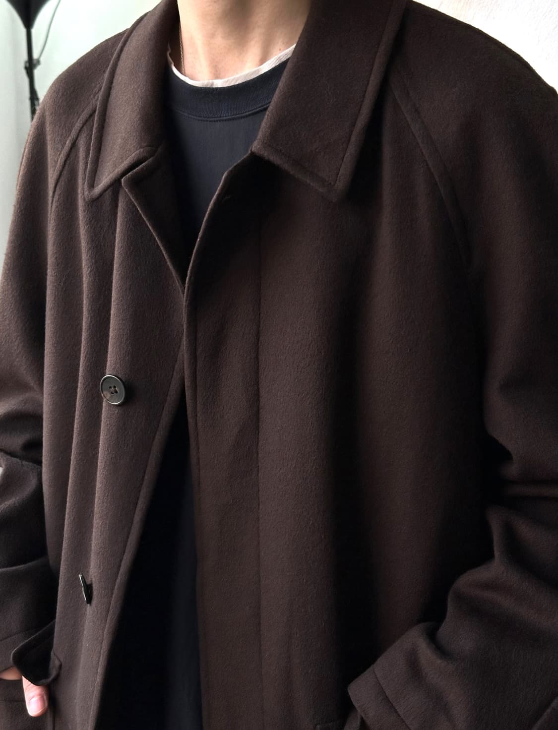Cashmere wool blend Balmacaan mid coat 상품이미지6