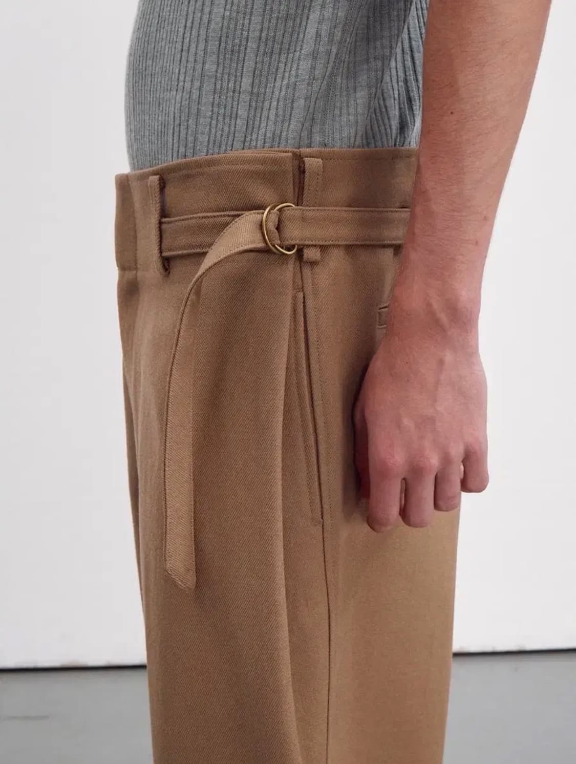 렉토 페이톤 버진 울 와이드 팬츠 카키 베이지 M 상품이미지3