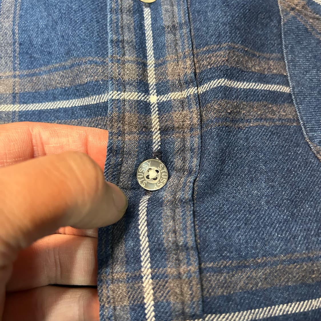 [M] 90s 스투시 자수로고 블루 플란넬 체크셔츠 상품이미지2