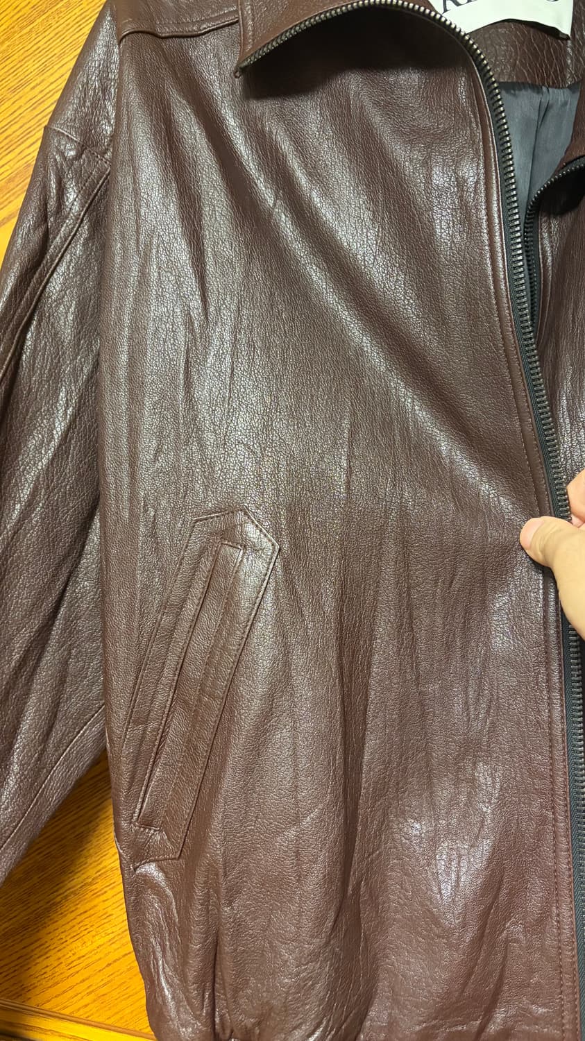 렉토 하이넥 가죽점퍼 브라운 XL 상품이미지3