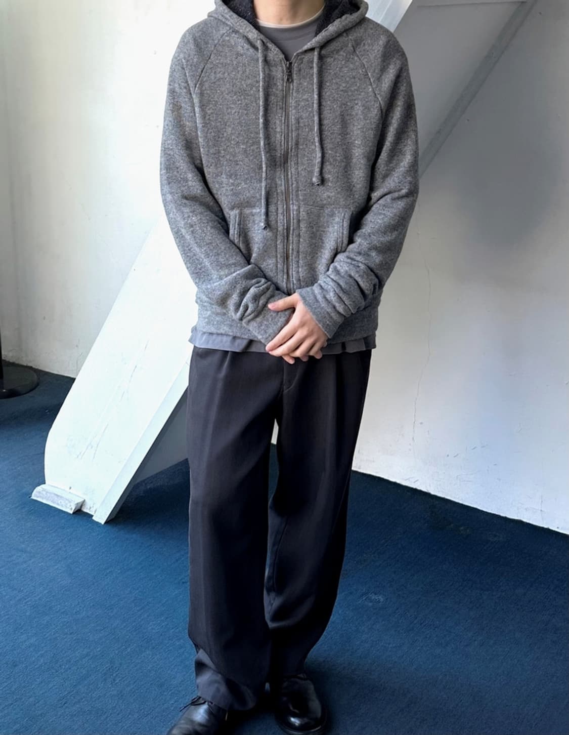 High gauge melange knitted hood zip park 상품이미지9