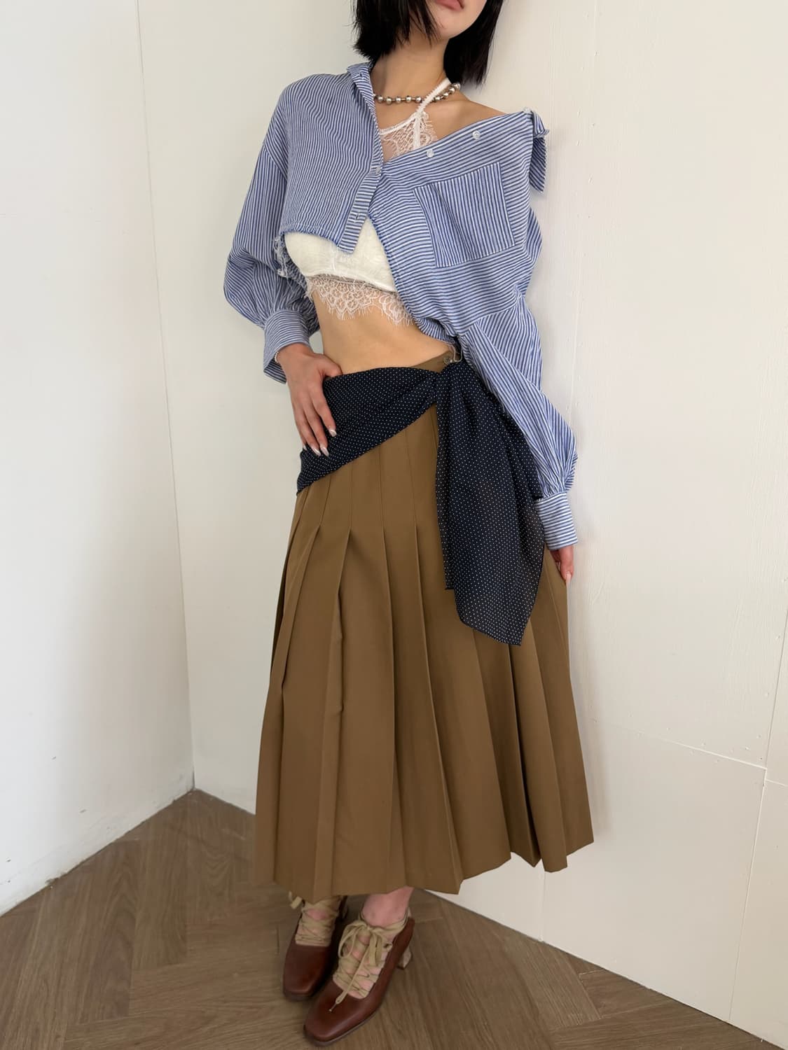 블루 스트라이프 크롭 셔츠 상품이미지6
