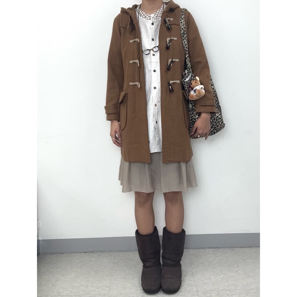 빈티지 브라운 후드 더플 코트 상품이미지5