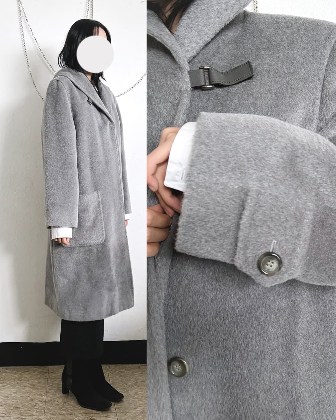 cinzia rocca 후드 넥 스트랩 캐시미어 롱코트 상품이미지1