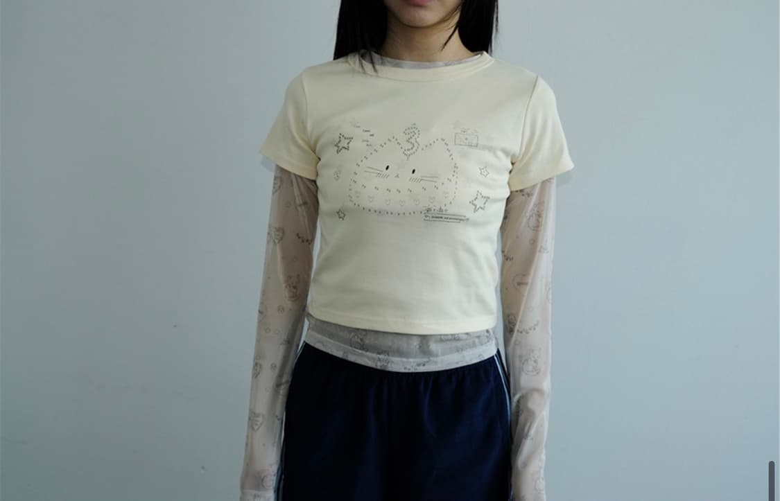 샤키리 shakiri 벌쓰데이 키리탑 반팔 티셔츠 크림 상품이미지4