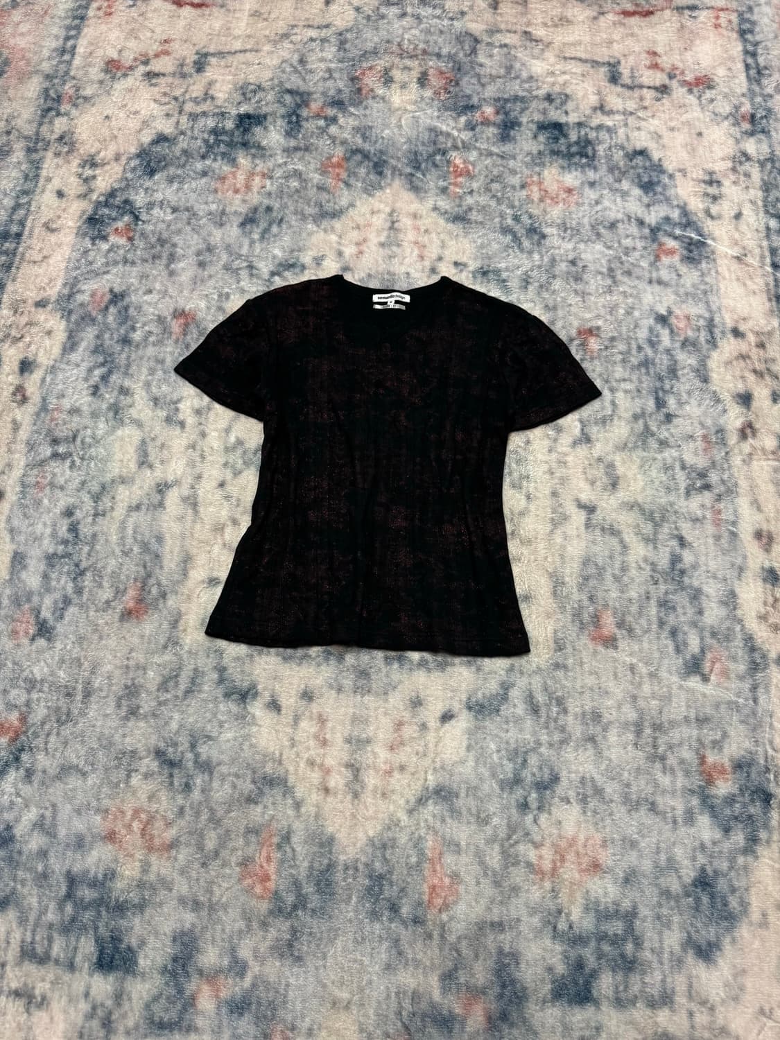 Semantic design red glitter ribbed top 상품이미지1