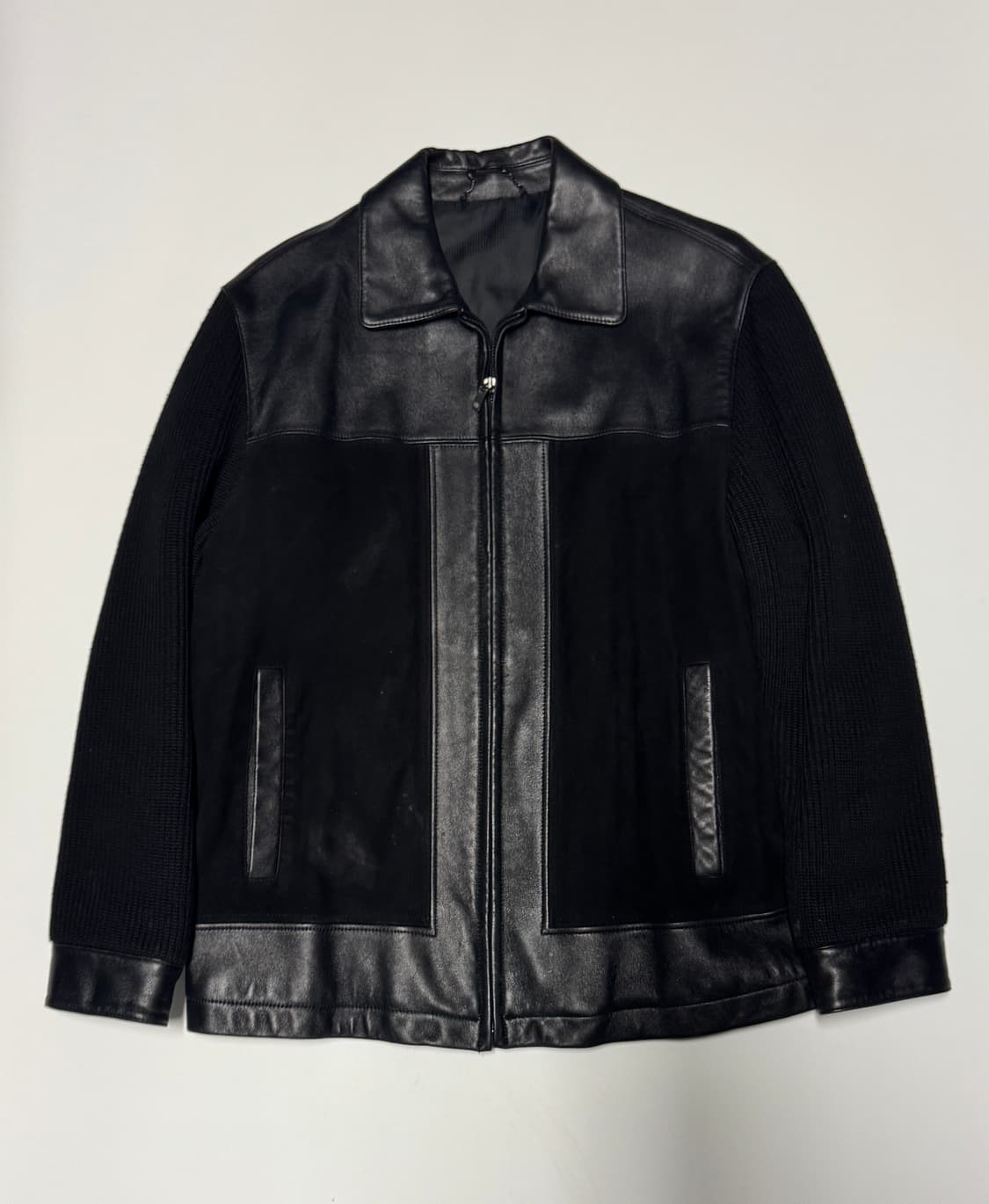 Brentwood 빈티지 니트 소매 리얼 염소 양가죽 자켓 상품이미지1