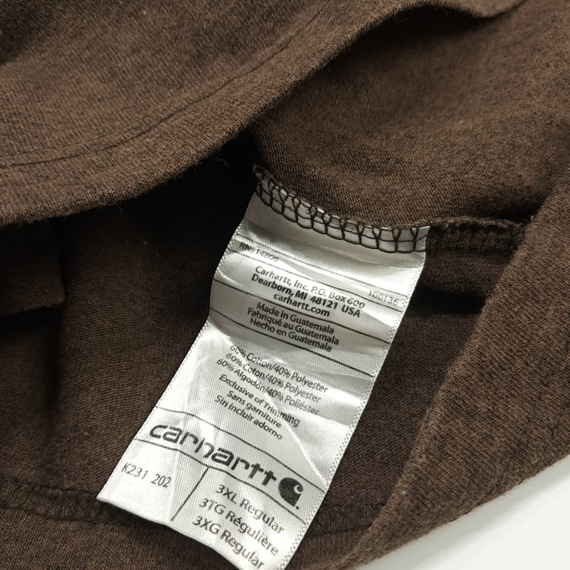Co770 3XL 칼하트 브라운 라운드 긴팔 티셔츠 상품이미지5