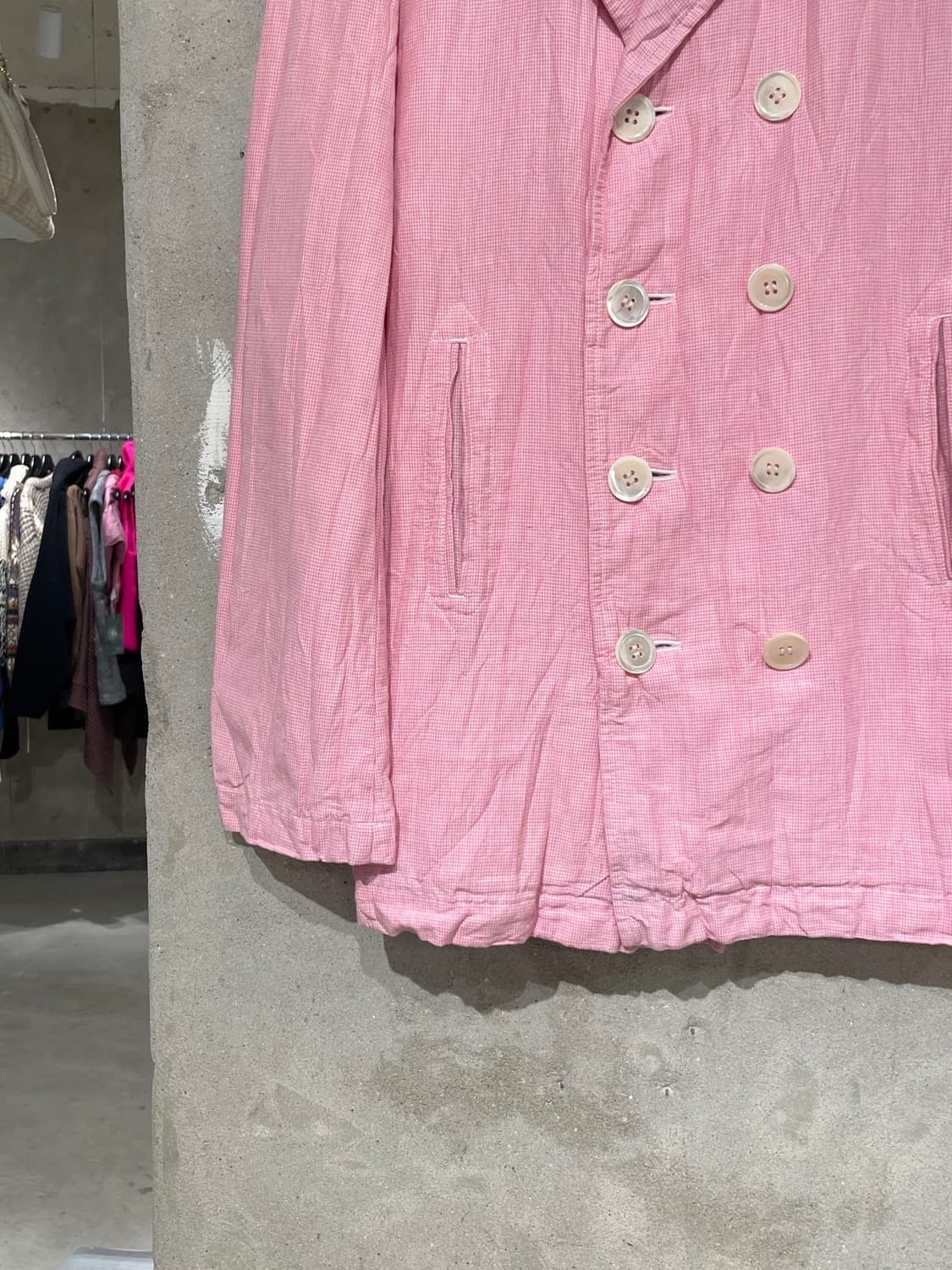 꼼데가르송 옴므 ad2007 핑크 하운드 투스 체크 린넨 혼방 자켓 상품이미지4