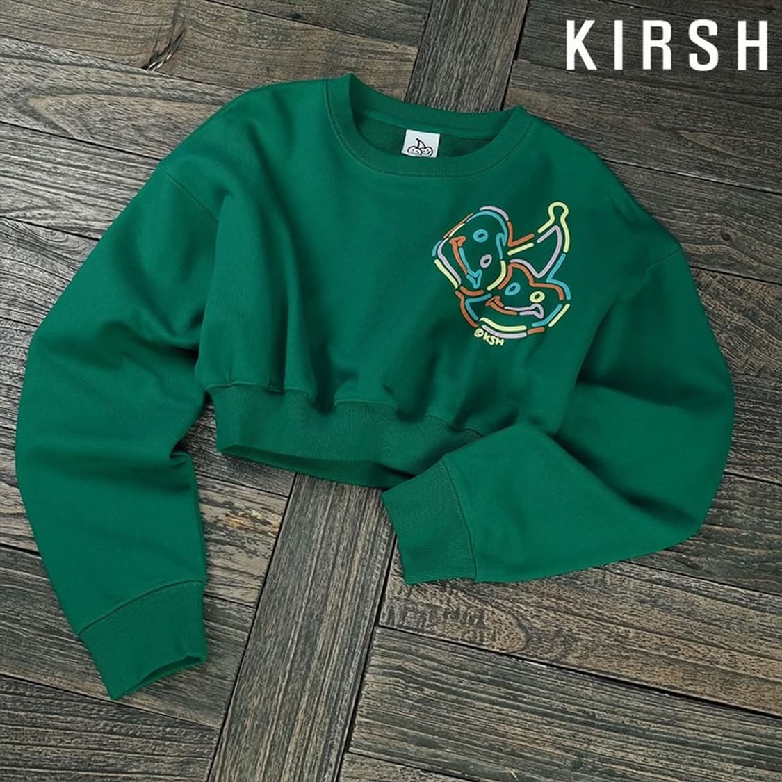 [키르시] 그래픽 프린팅 크롭 맨투맨 카키 M19079 상품이미지1