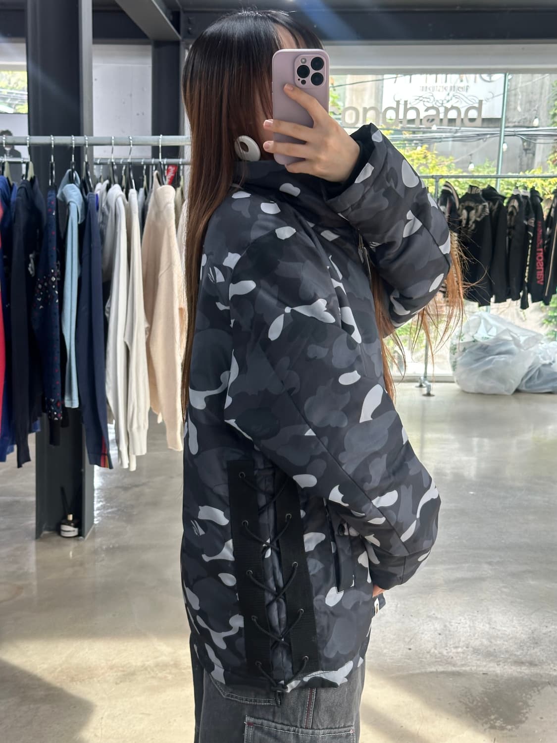 베이프 카모 아일렛 패디드 투웨이자켓 흑계 상품이미지4