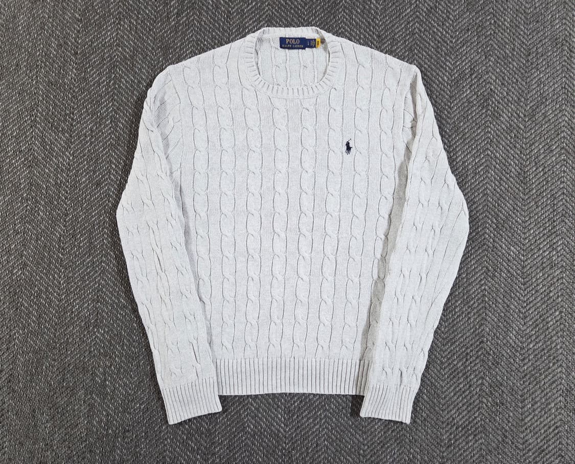 신형 QR 폴로 랄프로렌 라이트 그레이 케이블 니트 상품이미지1