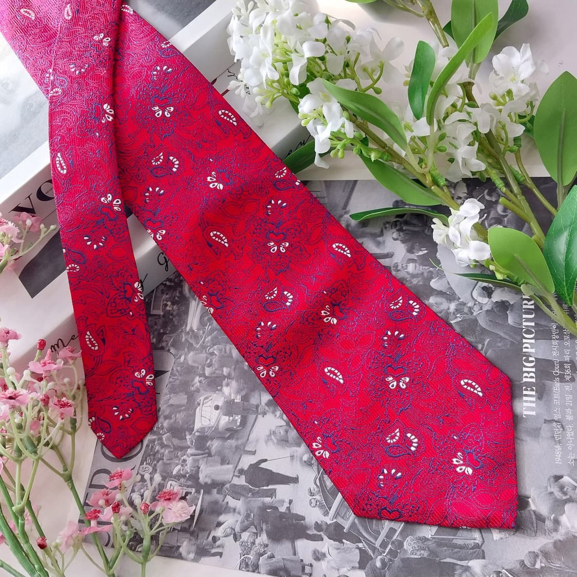 턴불앤아서 실크 레드 페이즐리 자카드 넥타이 9.5cm A+등급 K196 상품이미지4