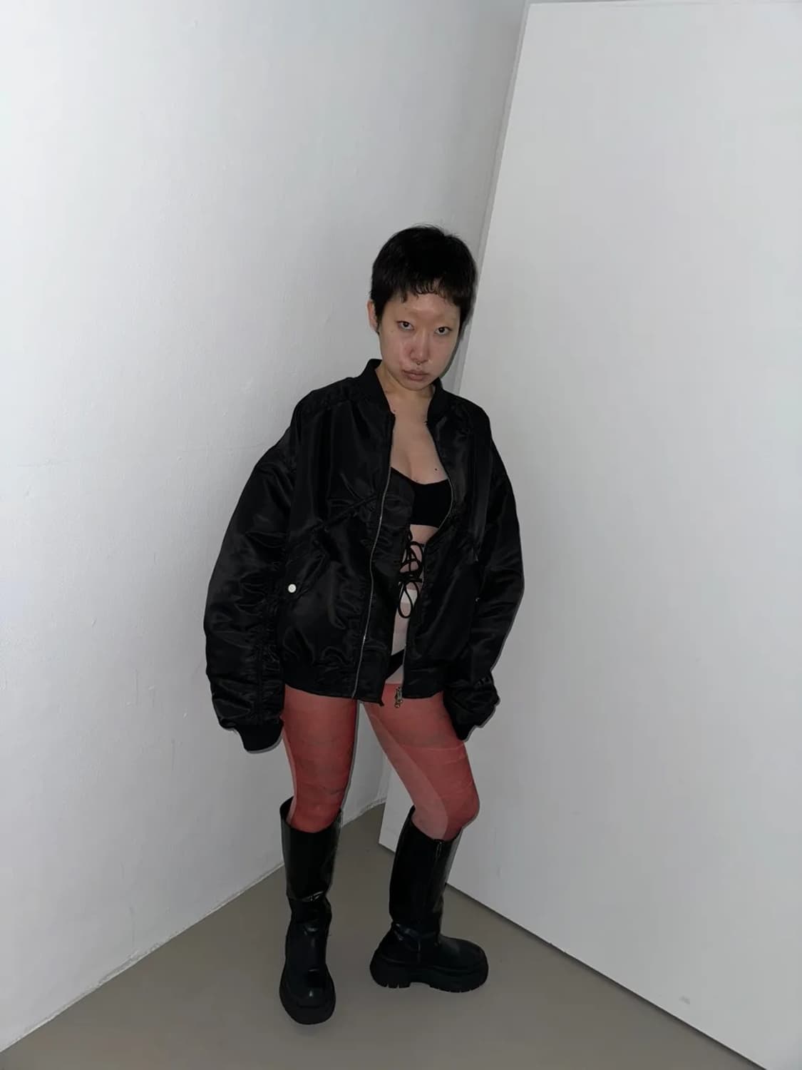 릿킴 블랙업 아워캐비넷  ma-1 셔링 항공 봄버 자켓 (미시착)(블랙) 상품이미지5