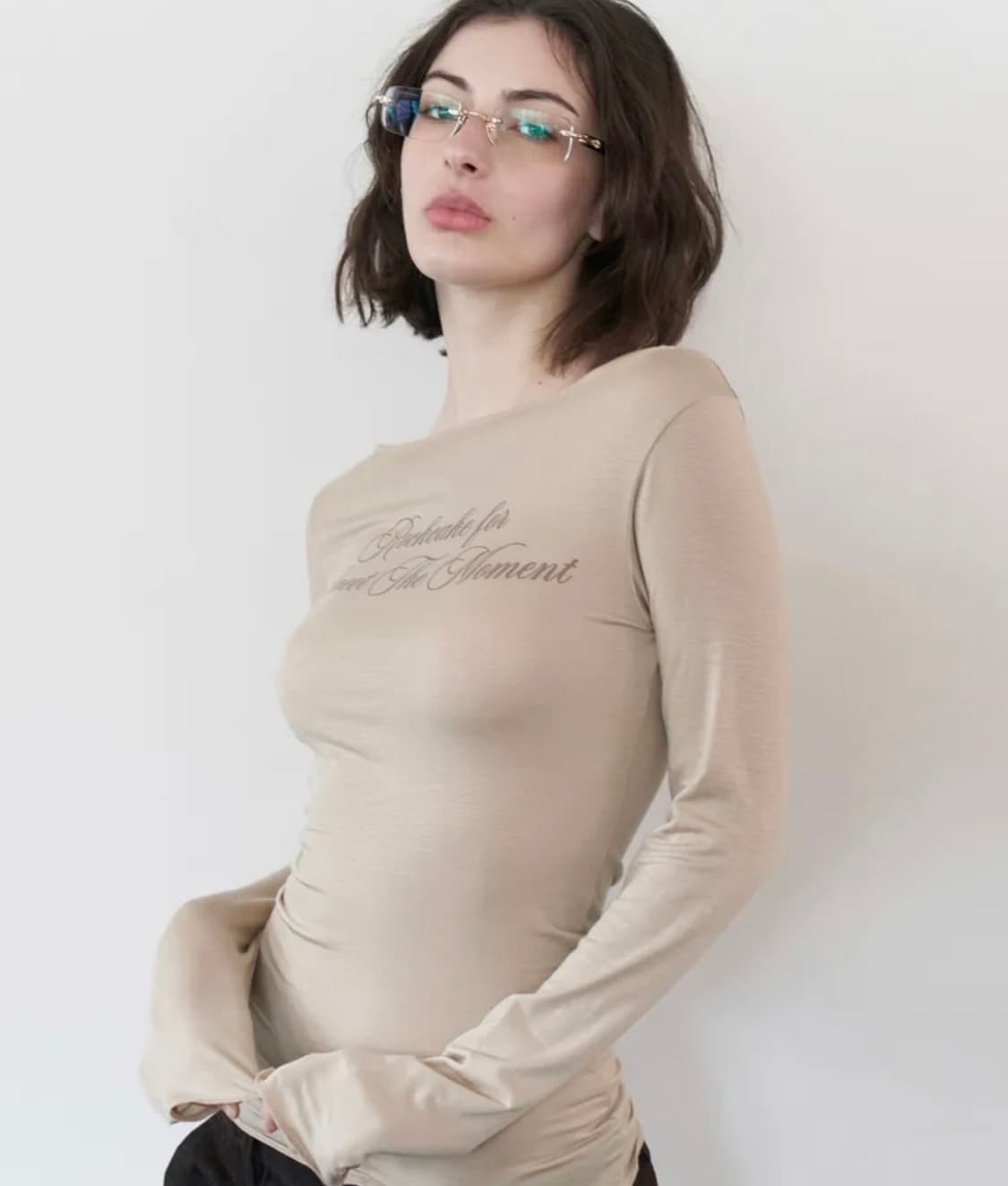 락케이크 긴팔티셔츠 cursive mesh top (beige) 상품이미지1