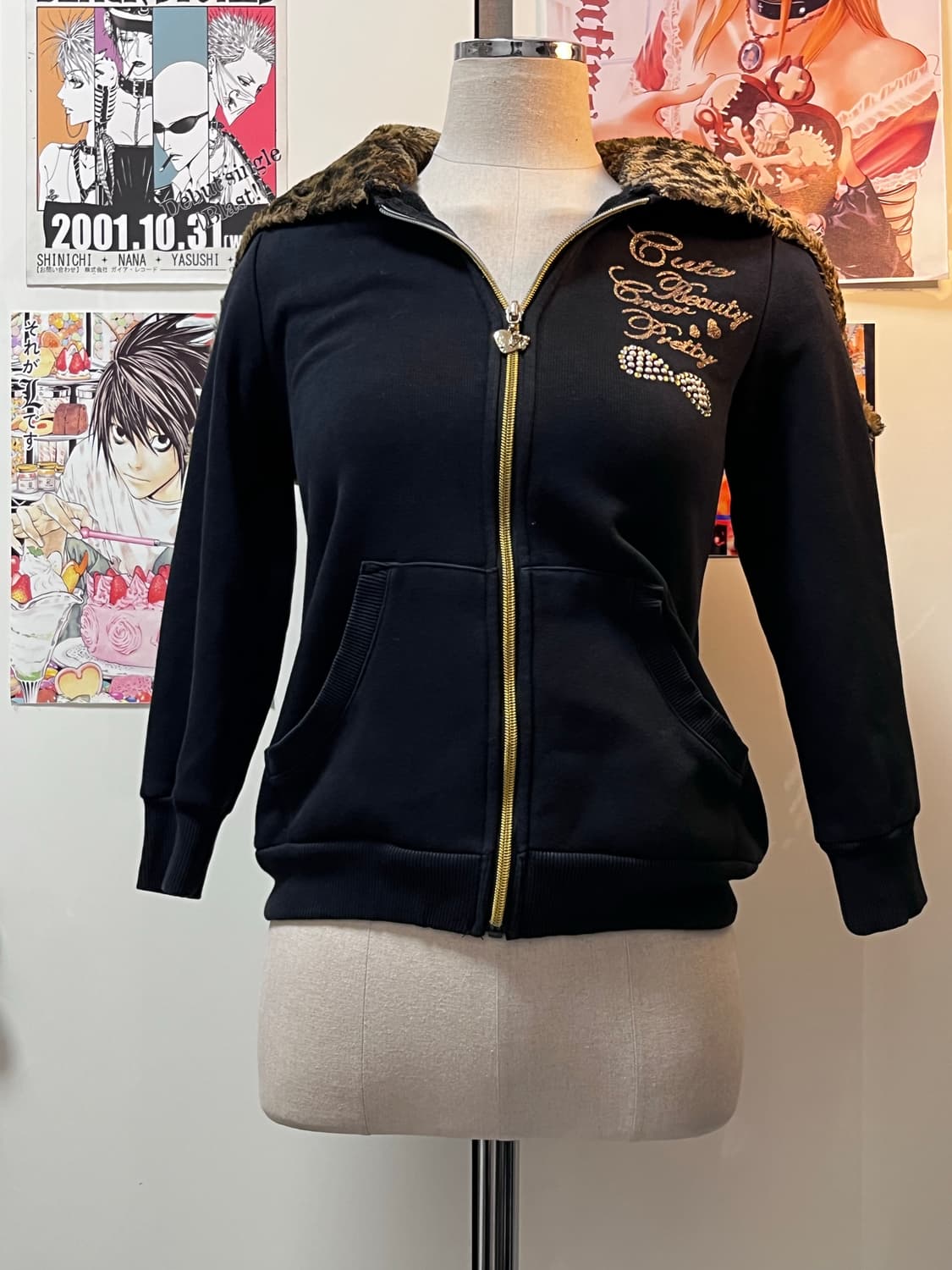 y2k 갸루 고양이 귀 호피 퍼 후드 집업 상품이미지3