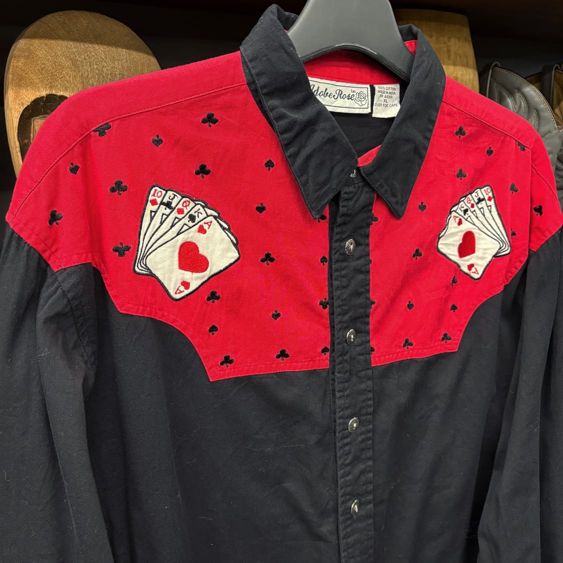 90s 어도비 로즈 로얄플러시 포커 자수 웨스턴 스타일 셔츠 N574 상품이미지3