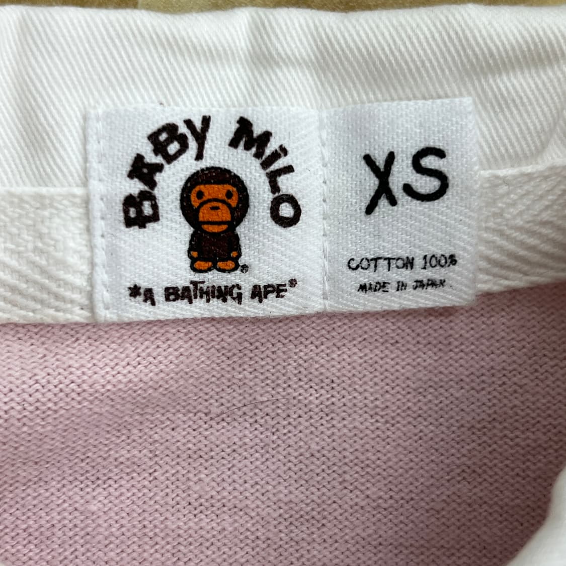 Bape 베이프 베이비 마일로 핑크 스트라이프 럭비 카라티 XS 상품이미지4