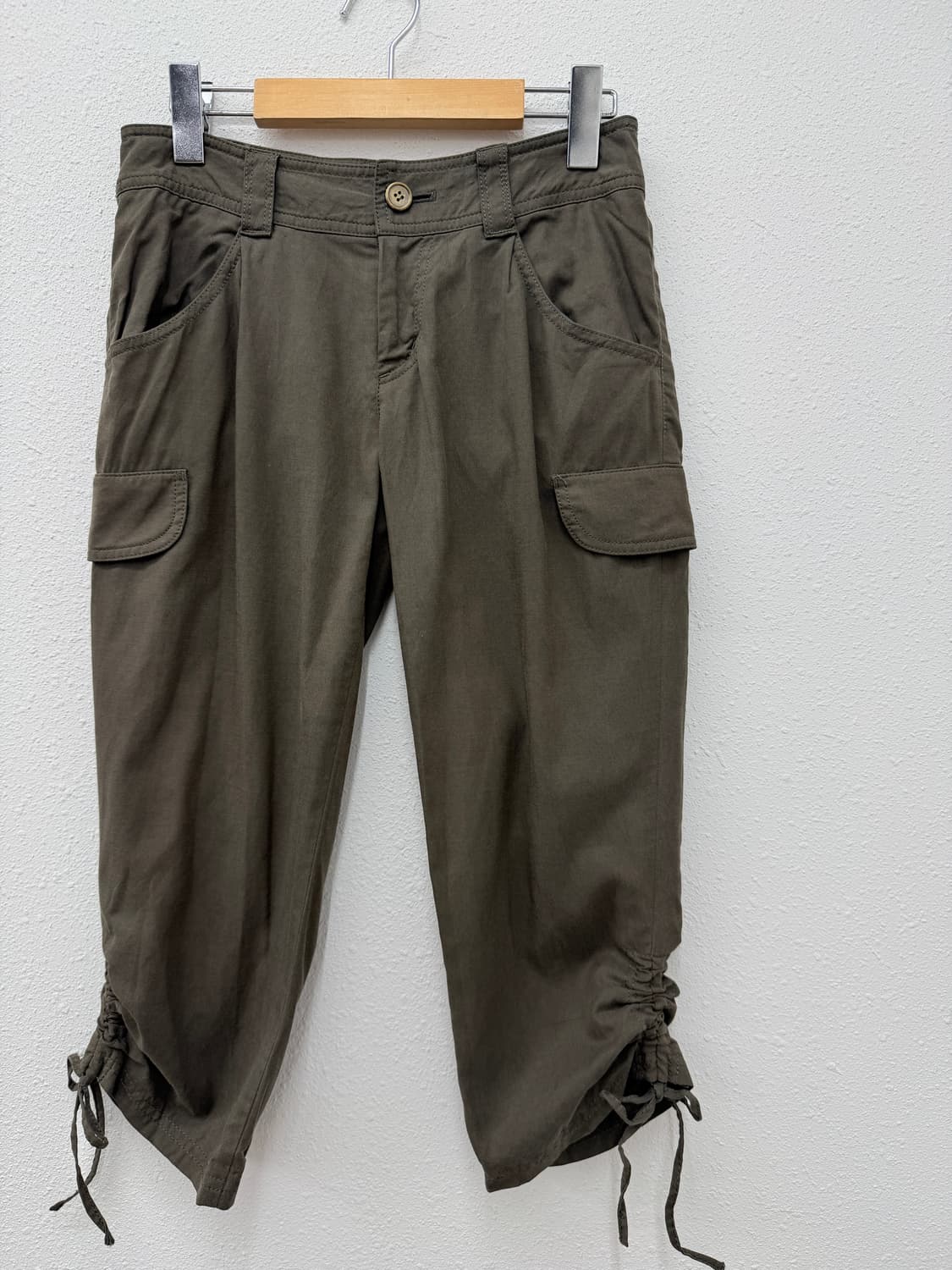 빈티지 카키 셔링 리본 카프리 팬츠 상품이미지3