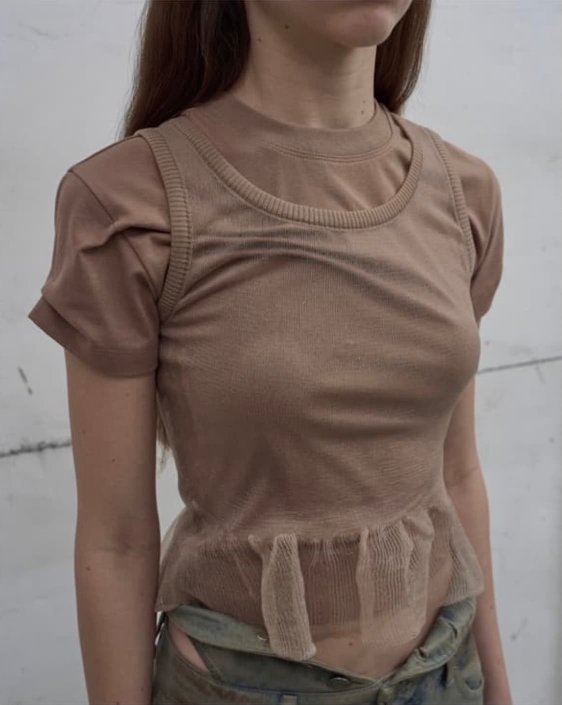 LCDC  슬리브리스 SHEER FRILL KNIT TOP 상품이미지2