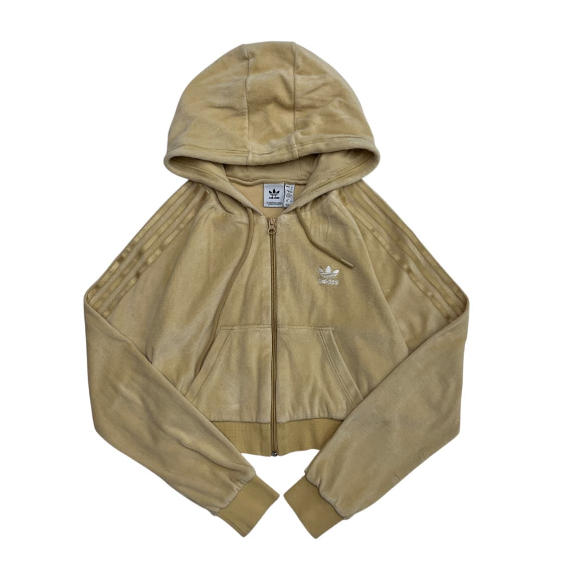 아디다스 딱붙핏 크롭 골드라인 벨벳 후드집업 S 상품이미지2