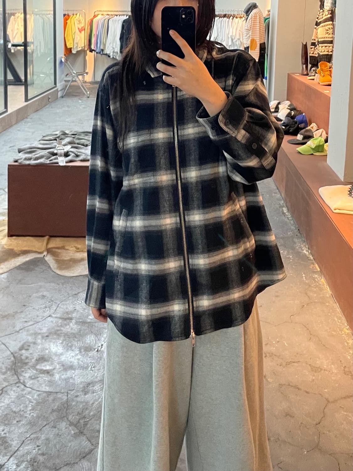 허프 체크 무늬 집업 셔츠 자켓 H535 상품이미지1