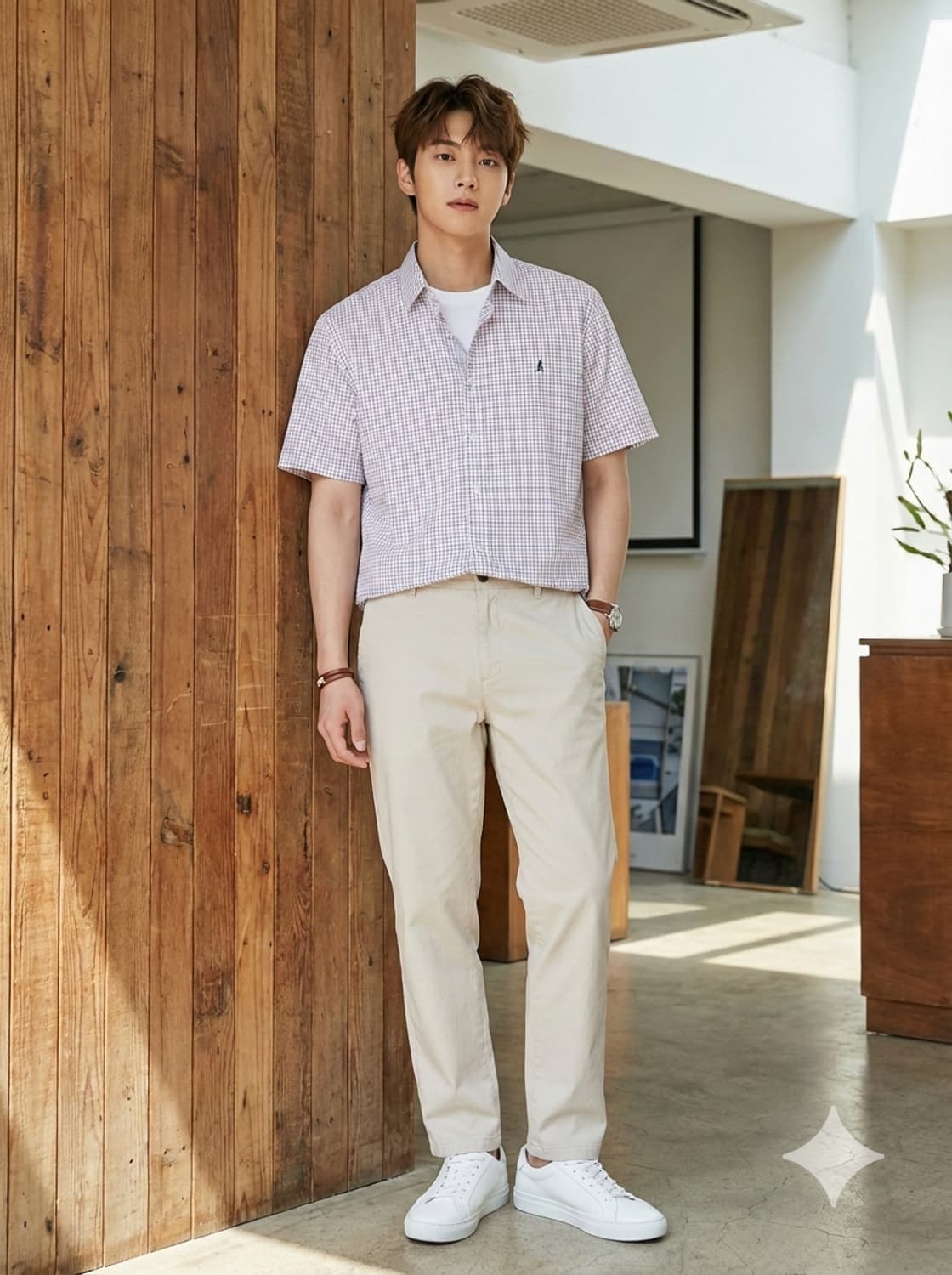 빈폴(BEANPOLE) 슬림핏 반팔 체크 셔츠 남성 105 상품이미지1