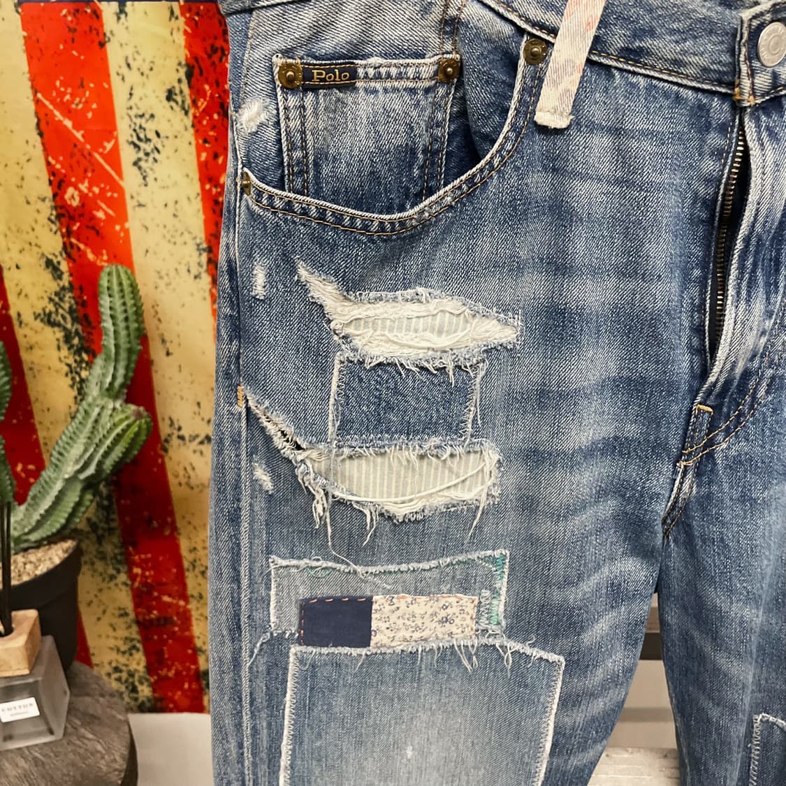 폴로 랄프로렌 패치워크 슬림핏 데님 팬츠 상품이미지6
