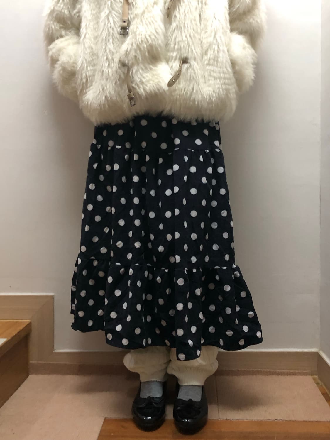 빈티지 블랙 도트 코듀로이 롱 스커트 상품이미지2