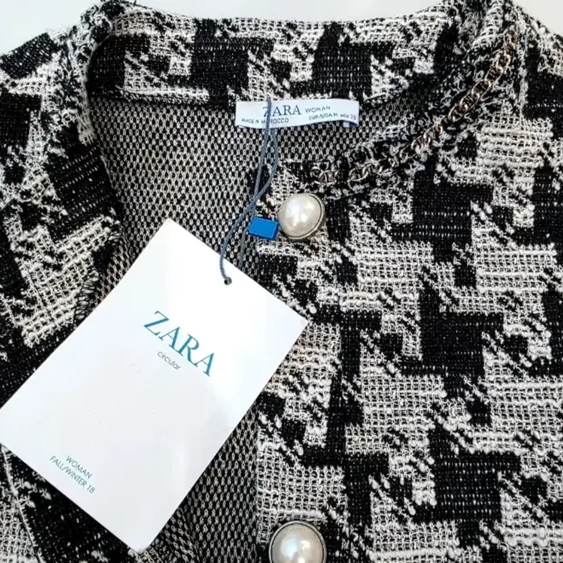 [새상품] ZARA 진주 버튼 하운드투스 체크 트위드 원피스 55 상품이미지6