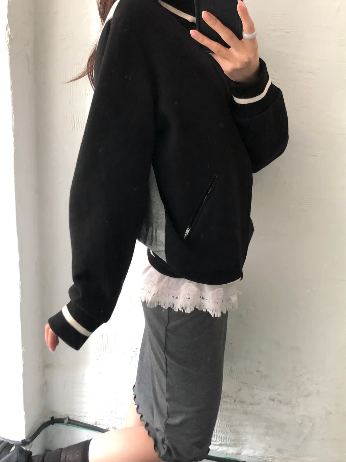 agnès b 아네스베 블랙 아트 그래픽 봄버 자켓 상품이미지4