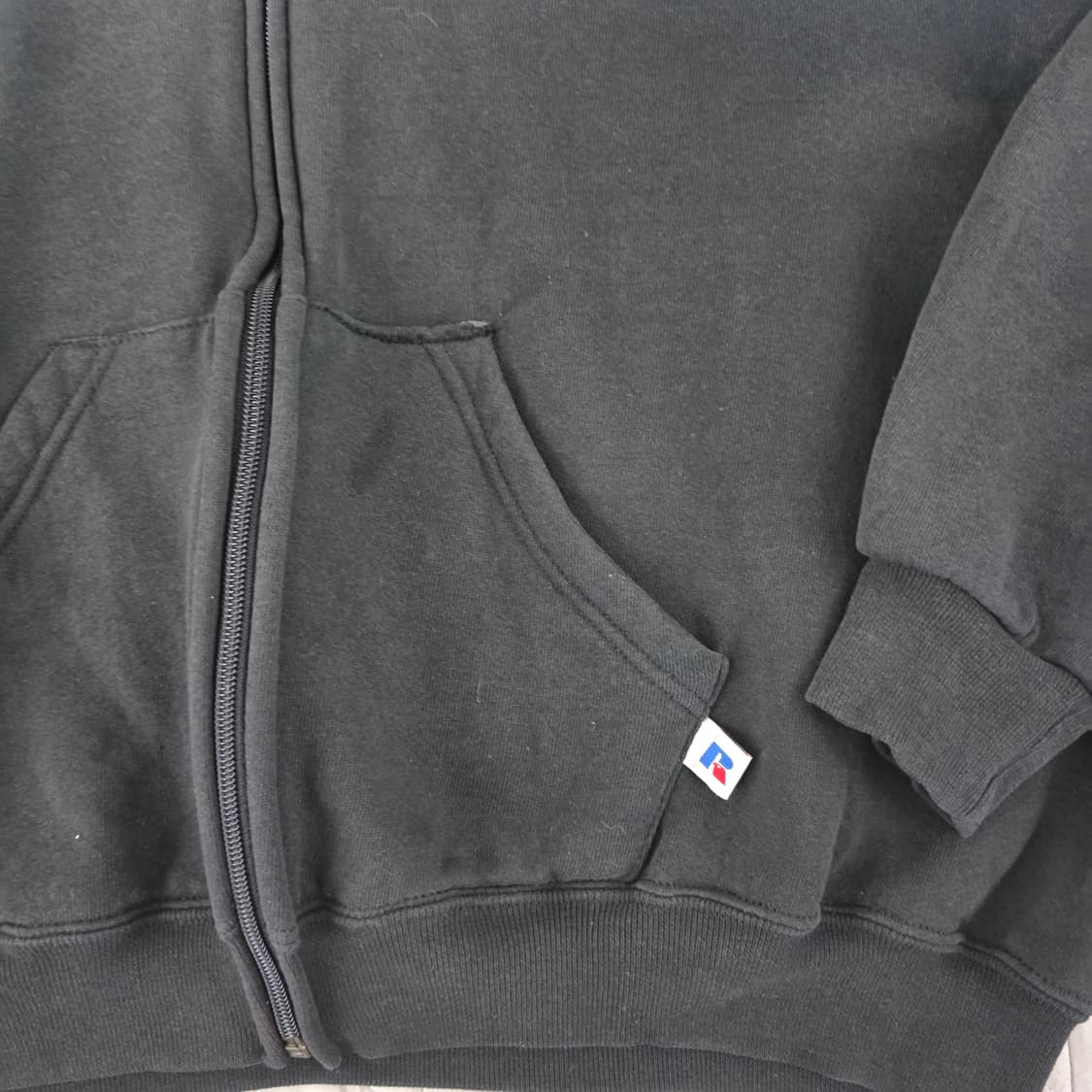 [XL] 90s 빈티지 러셀 애슬레틱 후드집업 블랙 트래쉬드 상품이미지2