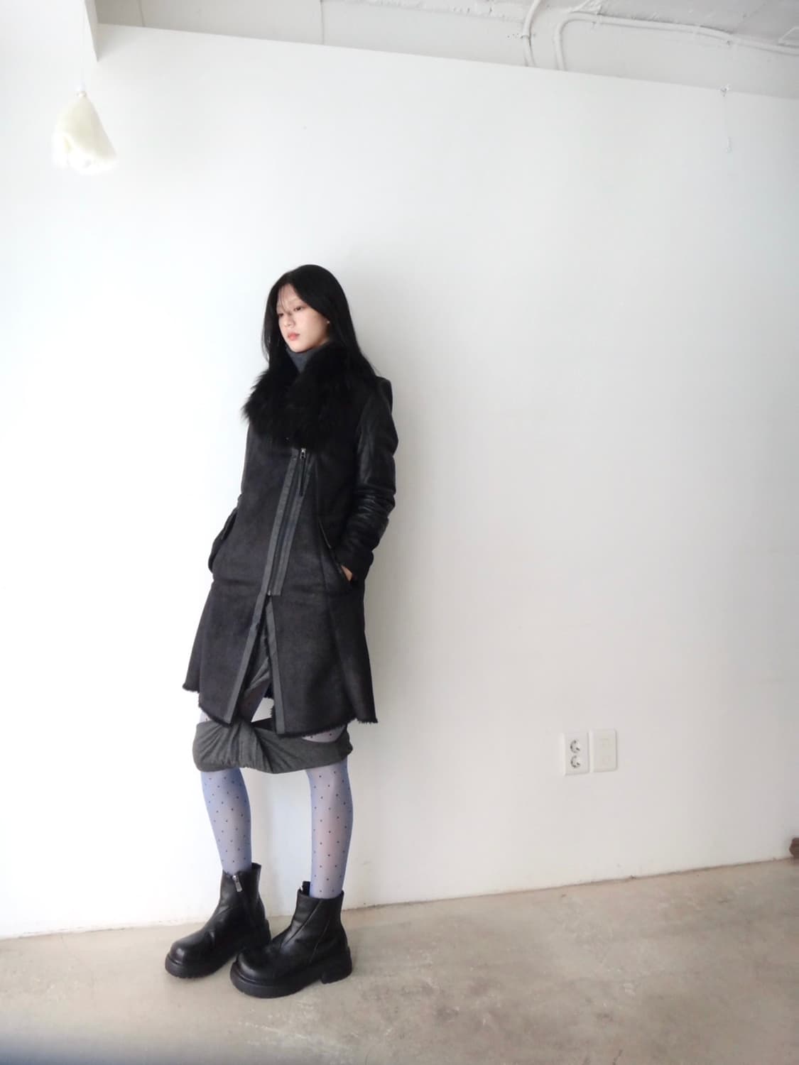 Fur mix lined chic jacket / black 상품이미지6