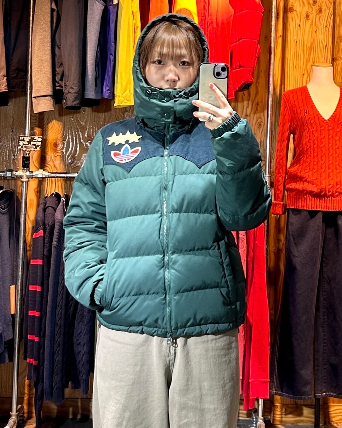 M 아디다스 파이어버드 패치 디테일 딥그린 패딩 상품이미지1