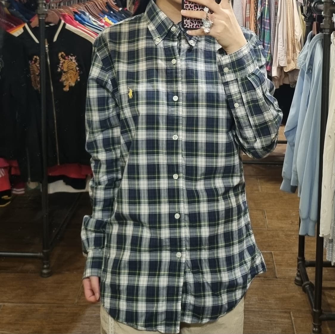 [Hi] 폴로 긴팔 체크 셔츠 네이비 / 그린 상품이미지2