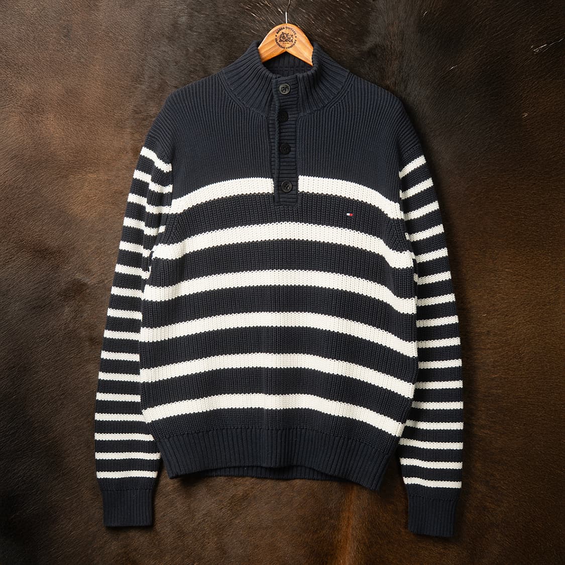 [XXL] 타미힐피거 스탠드 카라 코튼 스트라이프 니트  상품이미지1