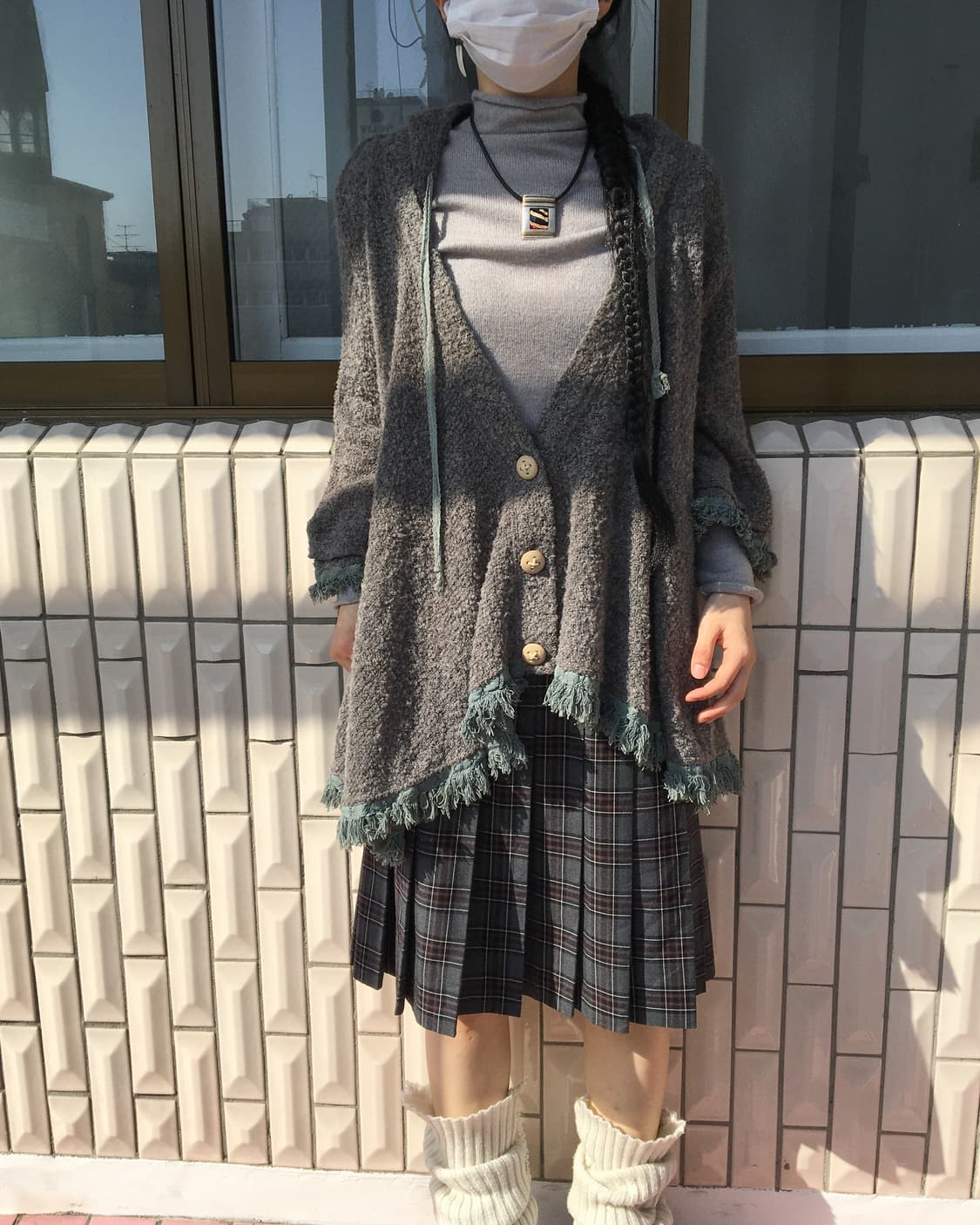 Fringe point hood knit cape cardigan 상품이미지1