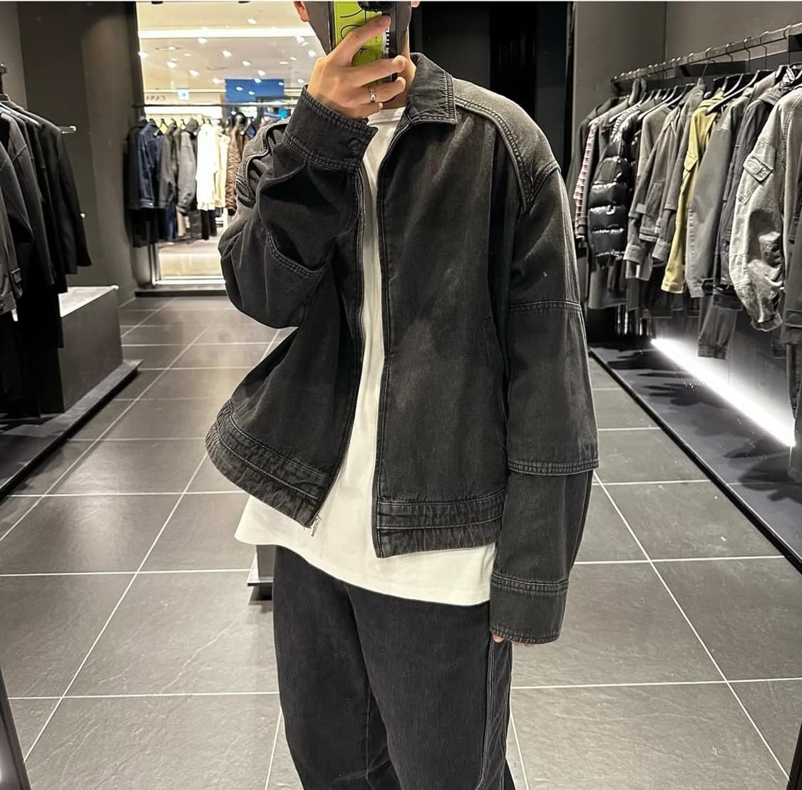 준지 콘데님 레이어드 흑청 데님 자켓 상품이미지5