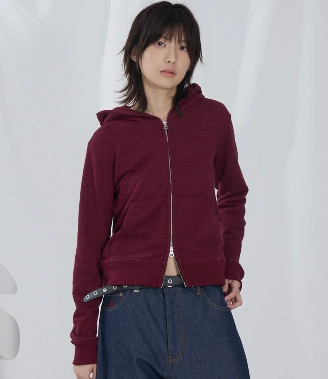 슬로우애시드 우먼스 부클 스트라이프 후드집업 [와인] 상품이미지2