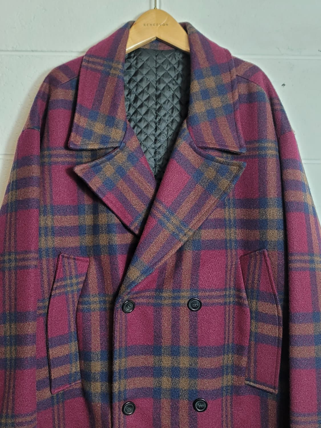 어텐션(Attention) 체크패턴 롱코트 판매 상품이미지3