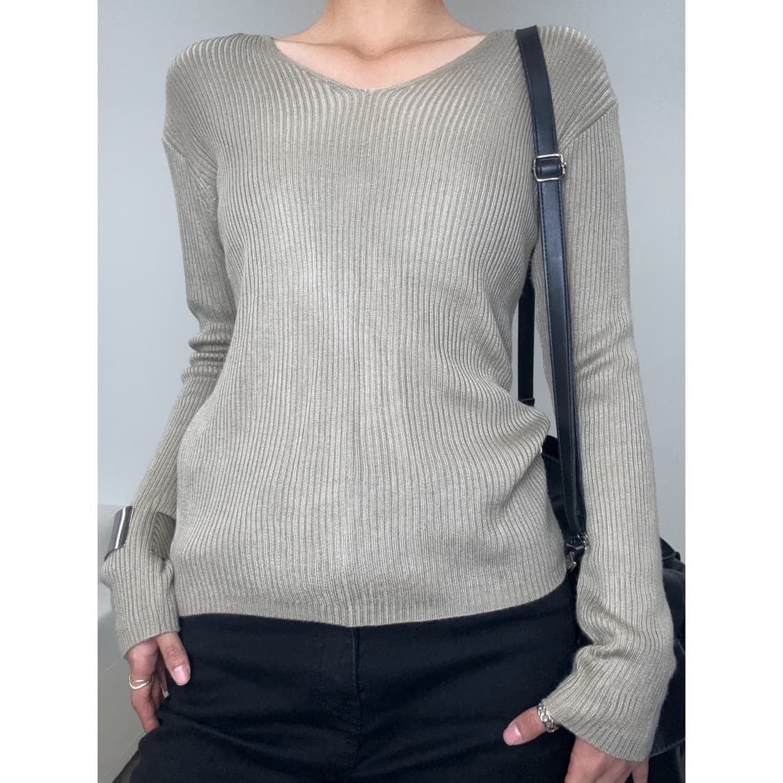 빈티지 카키 골지 롱슬리브 상품이미지1