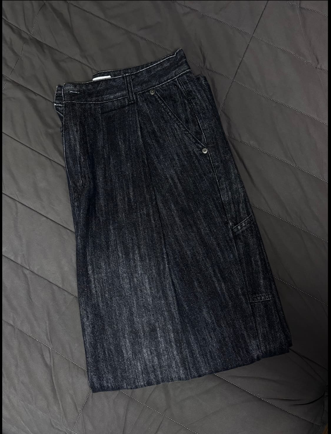 비긴202 원턱 와이드 카펜터 데님 팬츠 블랙 상품이미지2