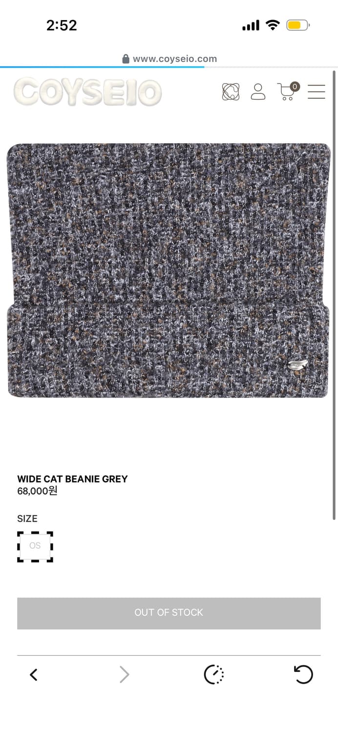 COYSEIO 코이세이오 와이드캣 비니 그레이 상품이미지1