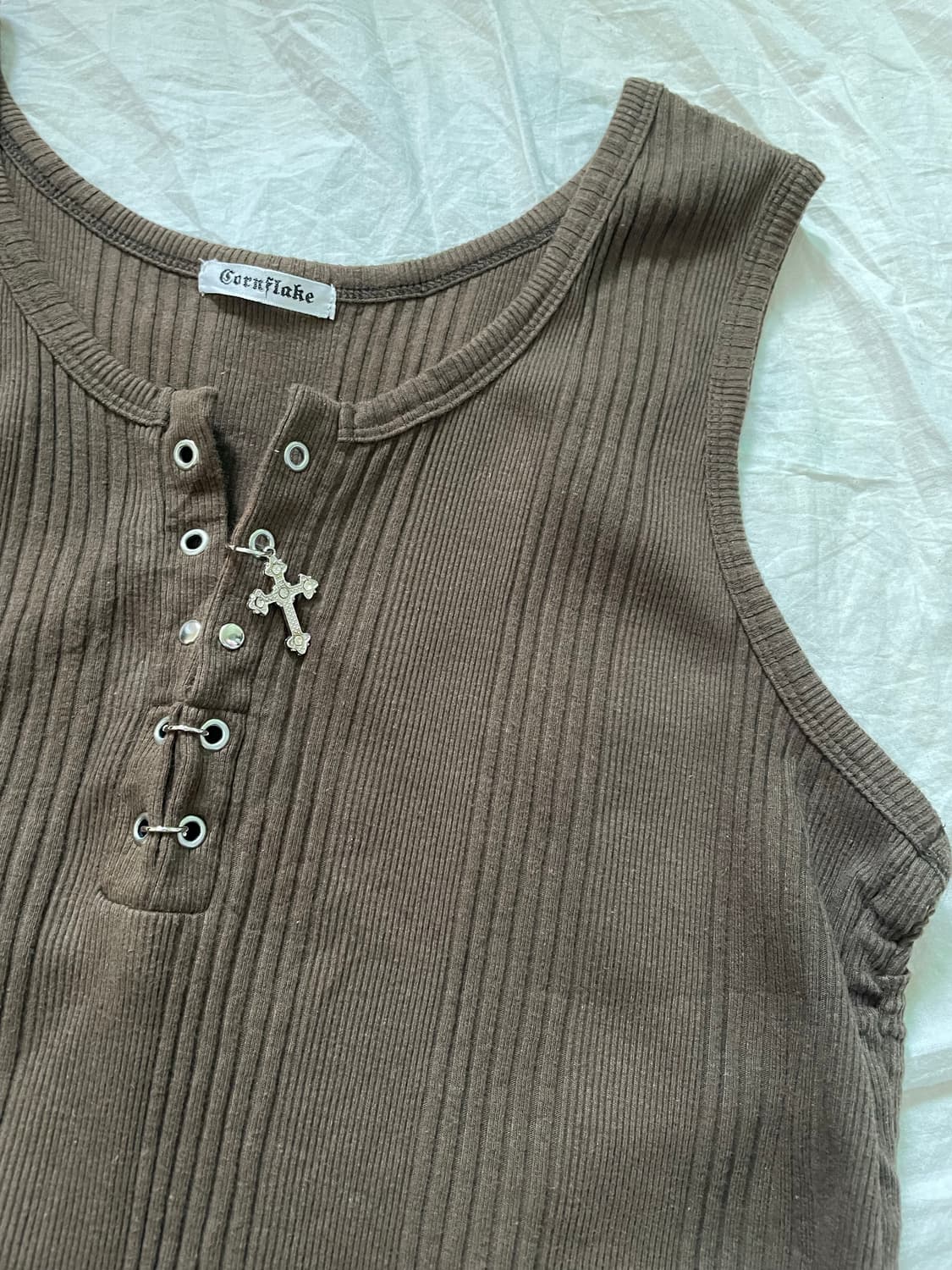 Cornflake브라운 크로스 레이스업 골지 나시 상품이미지2