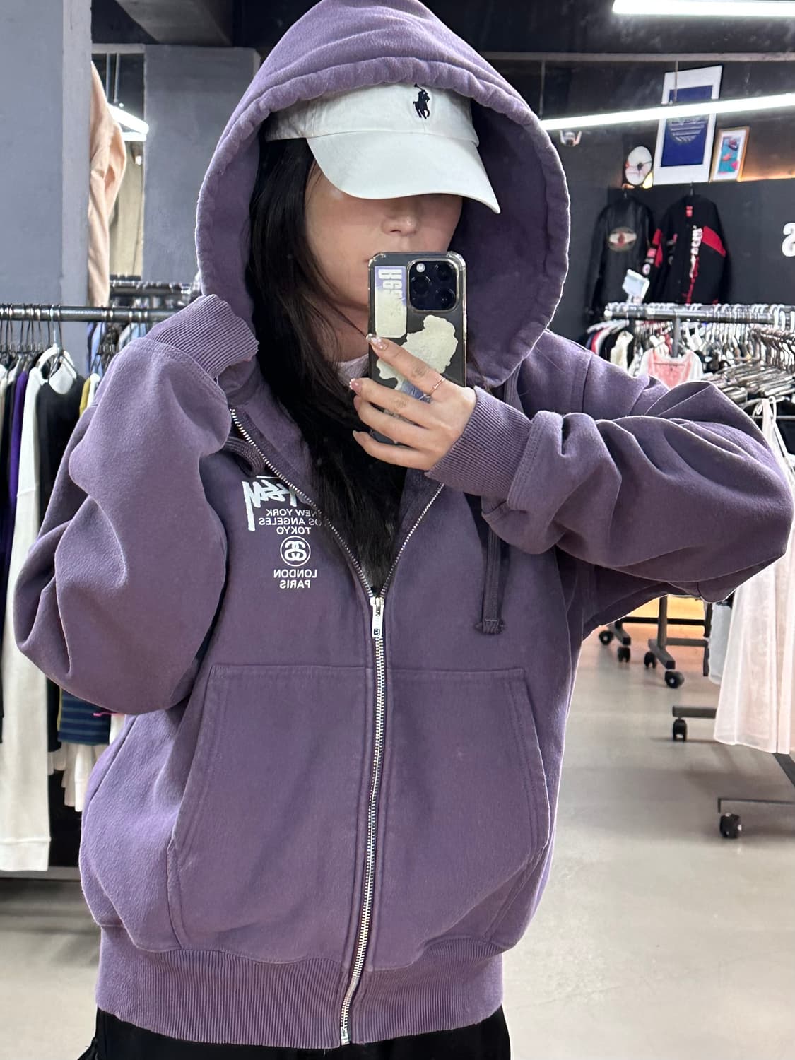스투시 (Stüssy)월드투어 로고 집업 후드 (퍼플) 상품이미지3
