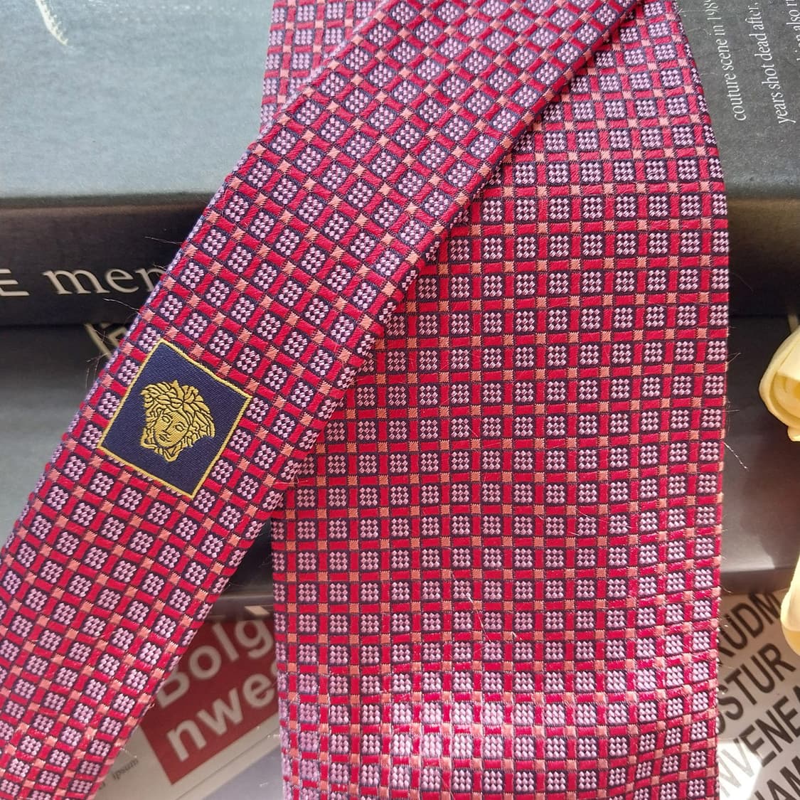 베르사체 실크 레드 자카드 넥타이 9cm A+등급 K2498 상품이미지3