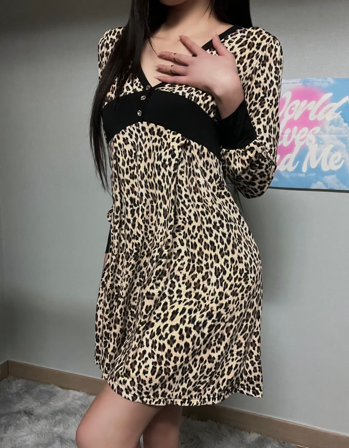 갸루 호피 레오파드 실크 원피스 상품이미지3