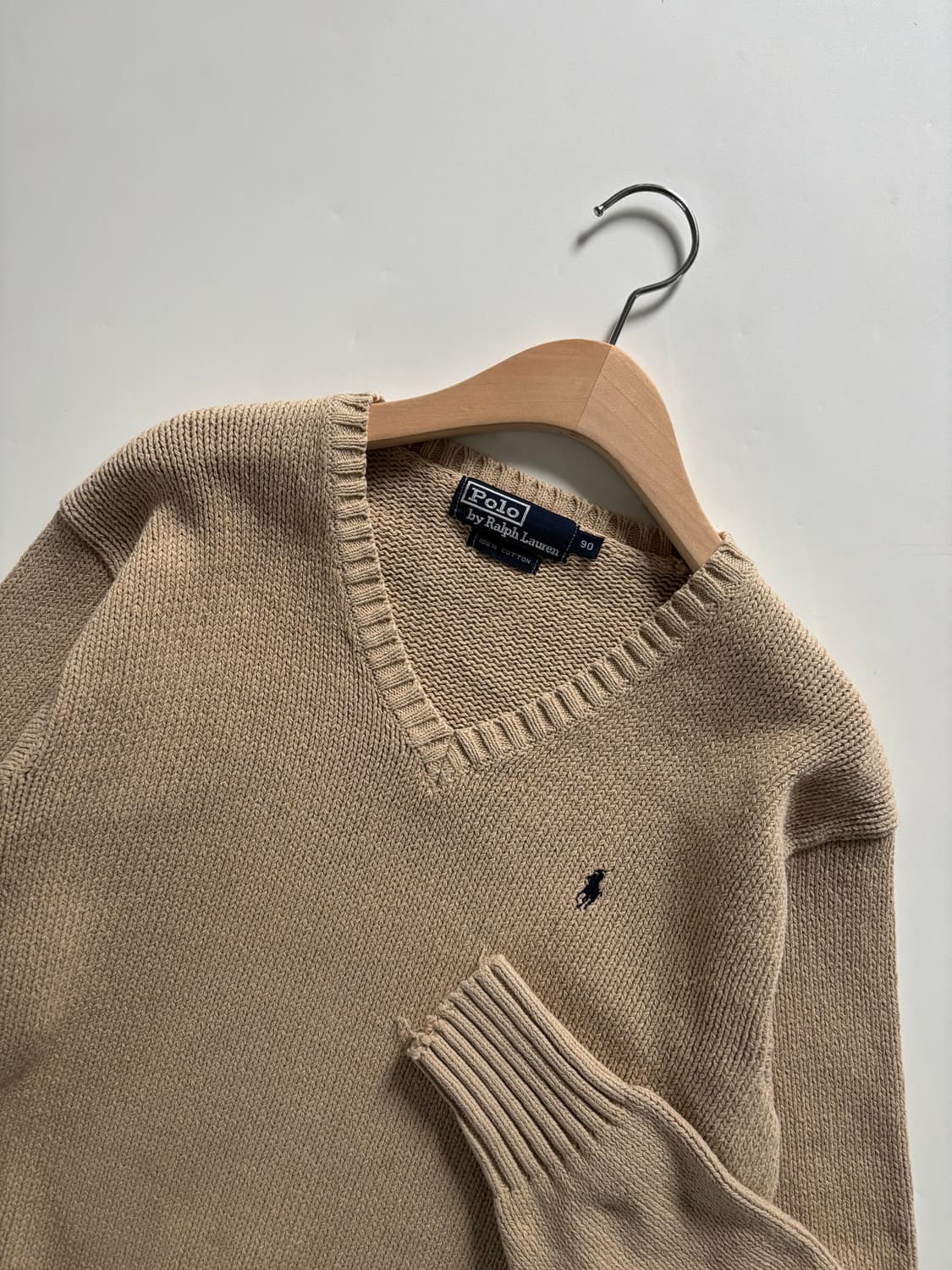 Polo 폴로 랄프로렌 딥베이지 컬러 코튼 브이넥 니트 상품이미지4