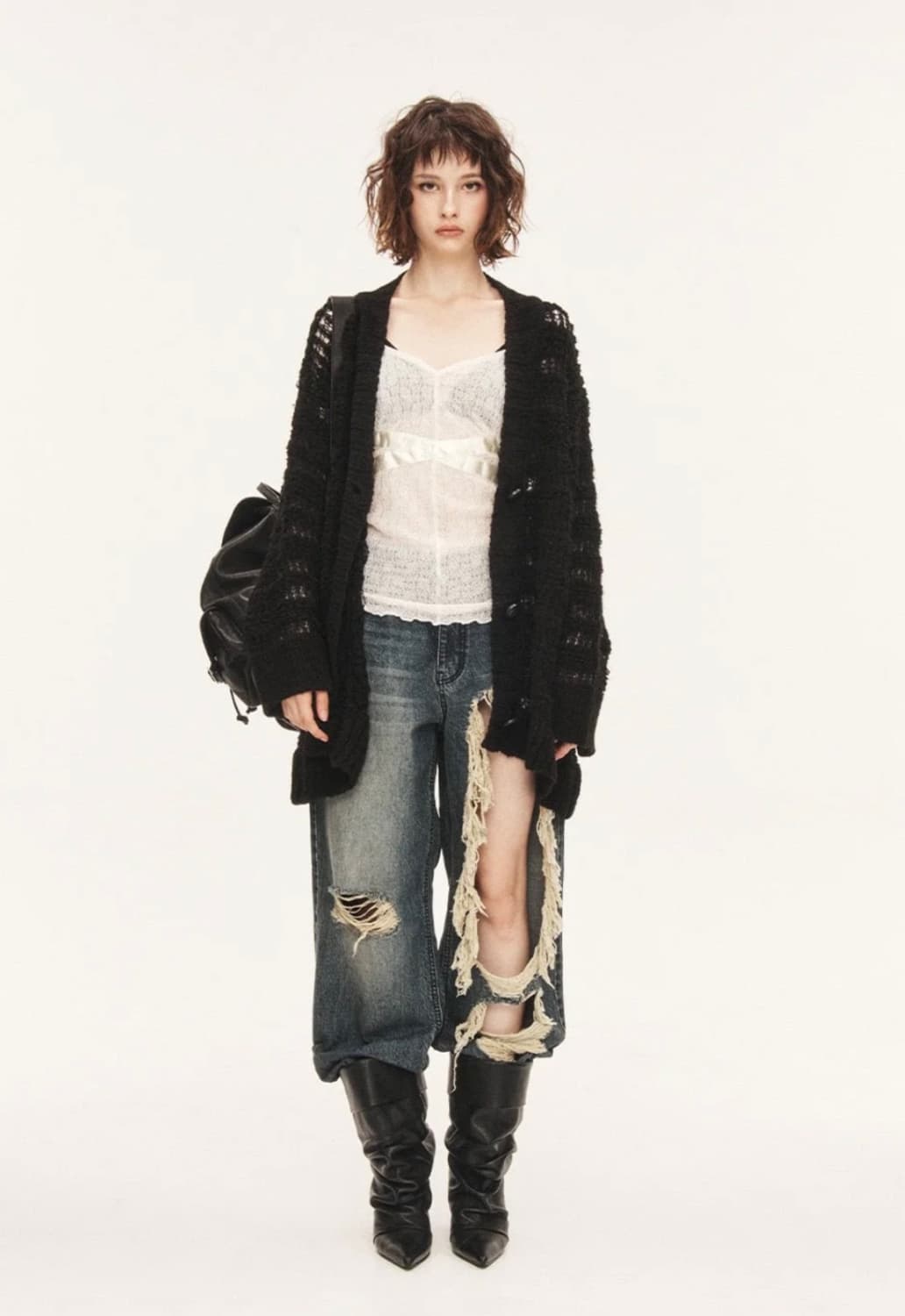 쓰리타임즈) Sora cardigan black 상품이미지2