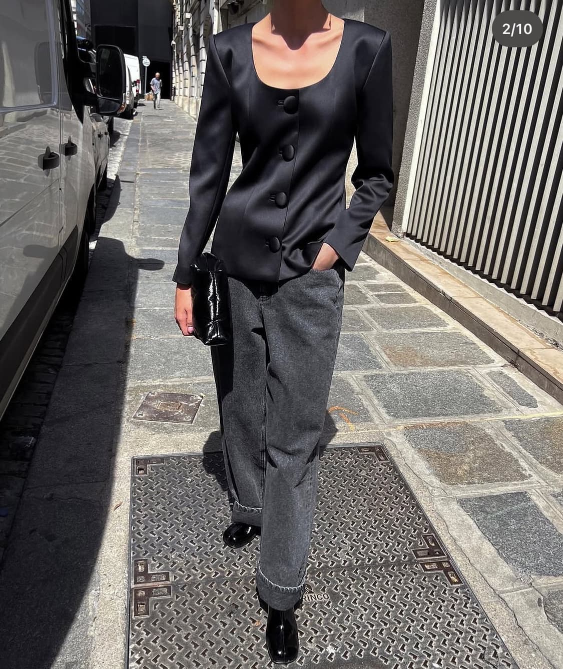 드래곤블루스 스쿱넥 새틴 자켓 - 블랙 상품이미지5